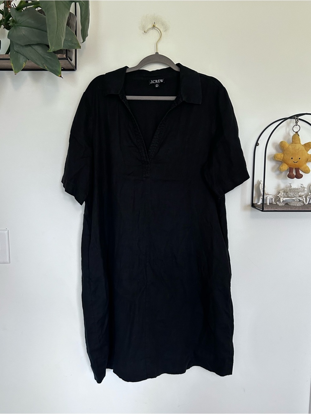 J.Crew Black 100% Linen Bungalow Popover Mini Dress Size XL Tall